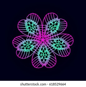 Bohemian lace flower.  Women's jewelry handmade crochet mesh. Cloth, granny knitting folk motives