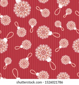 Bohemian lace snowflakes Christmas baubles vector seamless pattern on red background Surface pattern design for fabric, wallpaper, scrapooking projects for the winter Holidays.