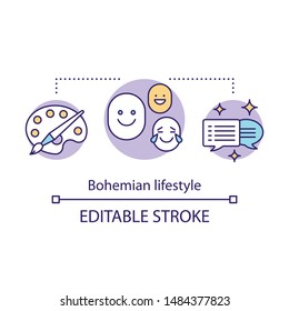 Bohemian Lifestyle Concept Icon. Unconventional Person Idea Thin Line Illustration. Artistic, Literary, Theatrical Goals. Informal Social Habits. Vector Isolated Outline Drawing. Editable Stroke