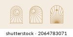 Bohemian line logo art, icons and symbols, sun and moon, arch window design geometric abstract design elements for decoration.