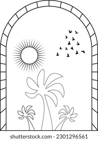 Bohemian line logo art, icons, and symbols, sun and moon, arch window design geometric abstract design elements