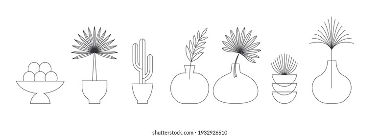 Bohemian linear logos, icons and symbols, plants, palms and leaves design templates, geometric abstract design elements for decoration. 