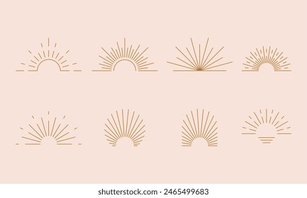 Bohemian linear logos, icons and symbols, sun, arc, window design templates, geometric abstract design elements	