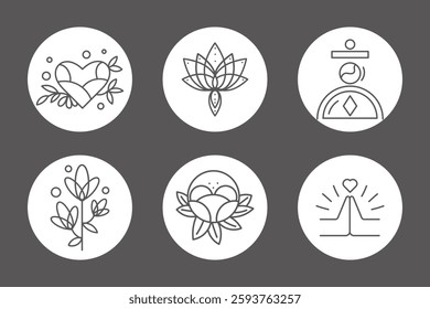 Bohemian linear logos, icons and symbols with sun, moon, flowers, heart design templates, geometric abstract design elements for decoration.