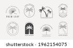 Bohemian linear logos with palms, beach, ocean landscapes, icons and symbols, sun design templates, terracotta geometric abstract design elements for decoration. 