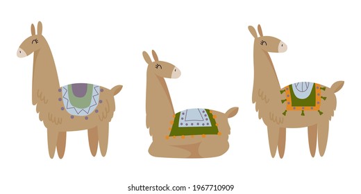 Bohemian llama, cute alpaca on white background for stickers, decorations, scrapbooking