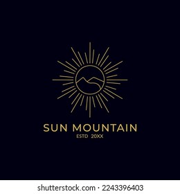 Bohemian logo designs with sea or lake,sun,mountains,aurora lights and moon.