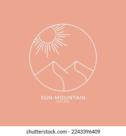 Bohemian logo designs with sea or lake,sun,mountains,aurora lights and moon.