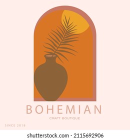 Plantilla de logotipo bohemio. Logo de estudio de cerámica o cerámica. Logo de Boho o tienda étnica. 