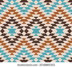 Bohemian long autumn Aztec diamonds brown teal cream Vector pattern. Southwesten Tribal Aztec kilim geometrics in cream, teal, cinnamon brown and dark brown seamless pattern.