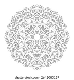Bohemian mandala black white coloring book page, vector illustration, Islam, Arabic, Indian, moroccan,spain, turkish, pakistan, chinese, mystic, ottoman motifs. Coloring book page