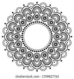 Bohemian mandala dot painting vector design, Aboriginal style, Australian folk art boho ornament in black on white background
 
Abstract monochrome mandala with dots, circles, ethnic Australian geomet