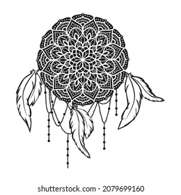 Bohemian mandala with feathers, vector