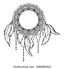 Bohemian mandala with feathers, vector