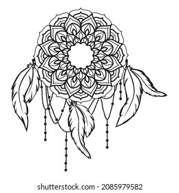 Bohemian mandala with feathers, vector