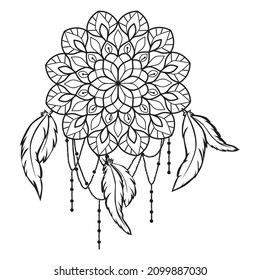 Bohemian mandala with feathers, vector