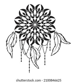 Böhmische Mandala mit Federn, Vektorgrafik