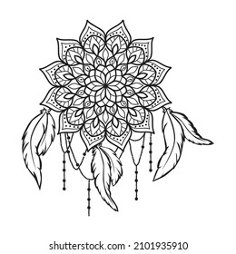 Böhmische Mandala mit Federn, Vektorgrafik