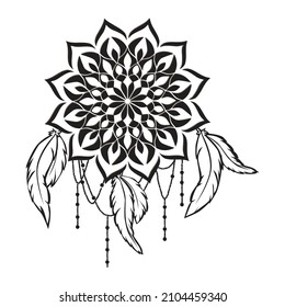 Bohemian mandala with feathers, vector