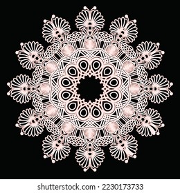 bohemian mandala print, antistress coloring book, tattoo design oriental or indian, islamic mysterious hand drawn ornament for meditation or yoga vector illustration. Black and pink color
