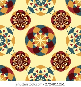 Bohemian Mandala Star Pattern with Warm Earth Tones and Floral Motifs. This is perfect for boho-chic textiles, rugs, and ethnic-inspired home decor.