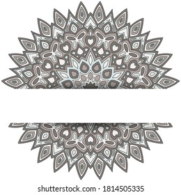 Böhmische mandala Vektorkartenvorlage mit Textstelle. Yoga Meditation Zentrum Flyer Design. Rundblumenmandala-Ornament mit Schmetterling, Herz, Blatt, Blütenblatt, Blumenmotiven. Ethnischer Hintergrund.