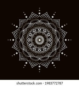 bohemian mandala white black, antistress coloring book, tattoo design oriental or indian, islamic mysterious hand drawn ornament for meditation or yoga vector illustration print for laser engraving
