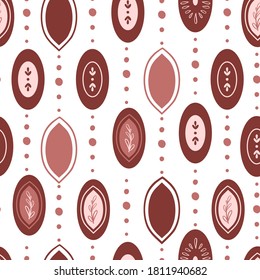 Bohemian, modern boho chic seamless pattern with hand drawn flowers,abstract shapes in hand drawn style. Vector boho seamless repeating background, digital paper, fabric, wallpaper, stationery