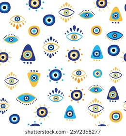 Bohemian and modern evil eye pattern design. Elegant and culturally inspired evil eye motif pattern. Suitable for wallpapers, packaging, and fabric applications