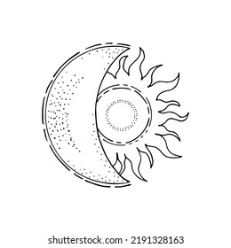 Bohemian Moon Bowl Sun. Ancient Amulet. Symbol Of Divine Power. Hand Drawn Vector Illustration.