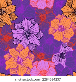 Bohemian oleander bloom repeating design. Hand drawn floral ornament. Oleander blossom with outline petals. Bedclothes print. Garden flower summer periodic pattern gift wrap vector.