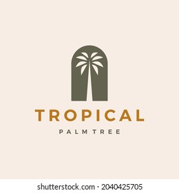 bohemian palm tree niche door logo vector icon illustration