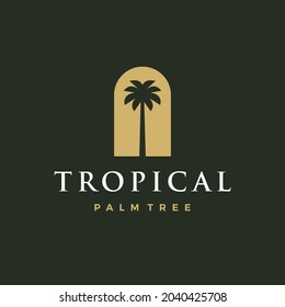 bohemian palm tree niche door logo vector icon illustration