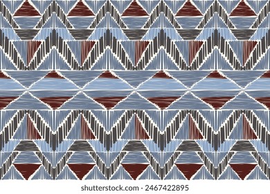 Bohemian pattern geometric ogee seamless modern Navajo style indigo blue maroon colour Ikat embroidery texture vector illustration 