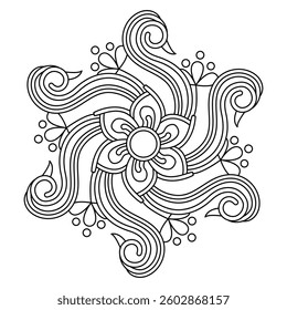 Bohemian Pattern Mandala in Black and White Coloring Book Page