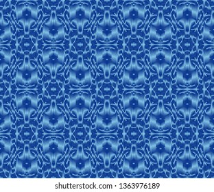 Bohemian patterned textile texture indigo dyed ikat seamless pattern.