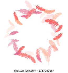 Bohemian pink flamingo feathers vector background. Falling feather elements soft vector design. Easy plumelet ethnic indian graphics. Plumage bohemian fashion shower decor.