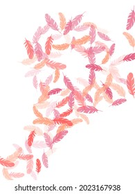 Bohemian pink flamingo feathers vector background. Bird wing plumage boho line art. Quill plumelet silhouettes illustration. Falling feather elements soft vector design.