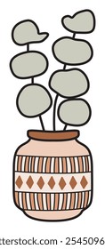 Bohemian Plant in Pot Vector Sticker Design