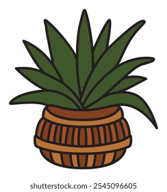 Bohemian Plant in Pot Vector Sticker Design