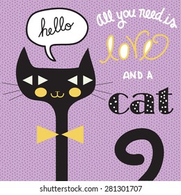 bohemian pretty cat vector illustration