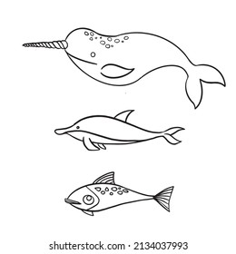 Bohemian reef shark. Coloring book. Hand drawing coloring book for children and adults. Beautiful drawings with patterns and small details. For anti-stress and children s coloring, emblems or tattoos.