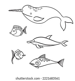 Bohemian reef shark. Coloring book. Hand drawing coloring book for children and adults. Beautiful drawings with patterns and small details. For anti-stress and children s coloring, emblems or tattoos.
