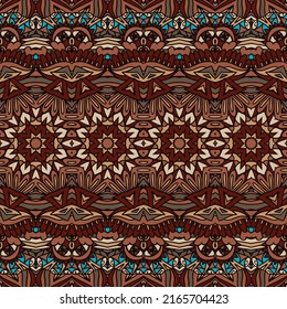 Bohemian repeating background  seamless pattern ethnic tribal vector. Boho ornamental carpet. Arabesque design.