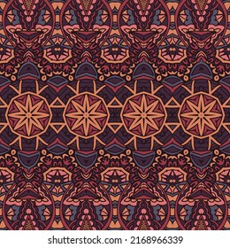 Bohemian repeating background texture seamless pattern vector. Boho ornamental sun mandala. Arabesque design.
