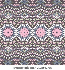 Bohemian repeating background texture seamless pattern vector. Boho ornamental doodle Arabesque design.
