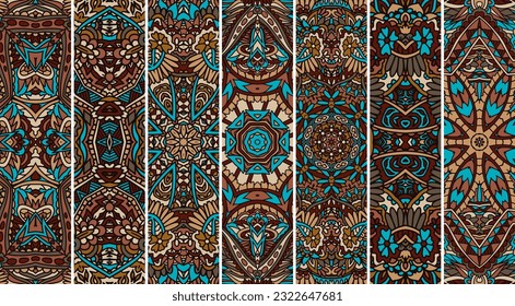 Bohemian repeating background texture seamless pattern vector. Boho ornamental mandala set of banners