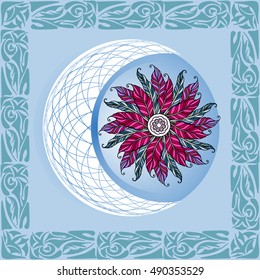 Bohemian Round pattern. Circular ornament design element. Vector feather Mandala.Balls for decoration. Christmas card. Winter illustration. Decorative vintage elements.