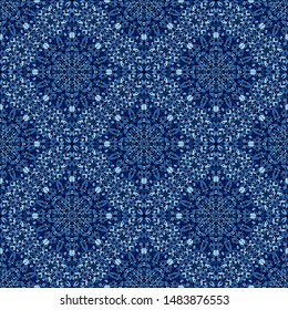 Bohemian seamless gravel ornament pattern - geometrical steel blue abstract oriental vector background