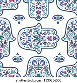 Bohemian seamless ornament with hamsa or hand of Fatima.Ornate vector wallpaper, decorative vector art.